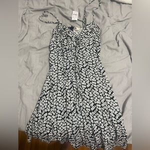 Floral black and white mini dress, size S
